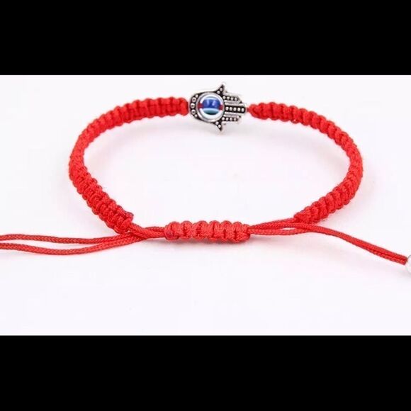 RED HAMSA CORDED BRACELET, ADJUSTABLE - Picture 4 of 4